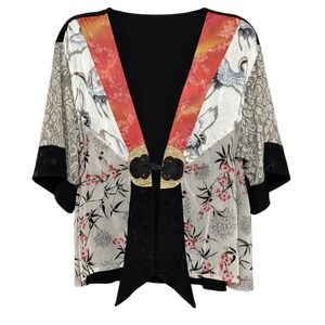 Vintage Spencer Alexis Japanese Crane Silk Kimono Jacket Womens Sz XL Maximalist